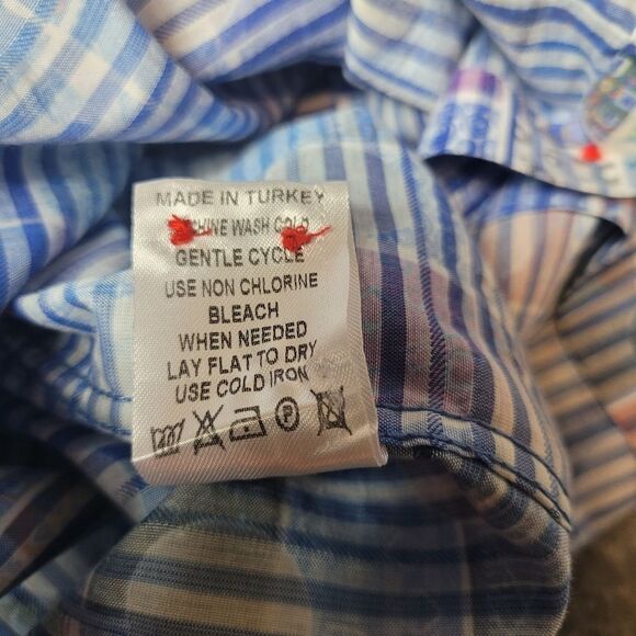 Luchiano Visconti Mens Shirt Size M  Square Blue Colorful Long Sleeve - Picture 12 of 12